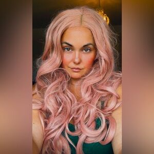 Dusty pink curly long cosplay wig synthetic